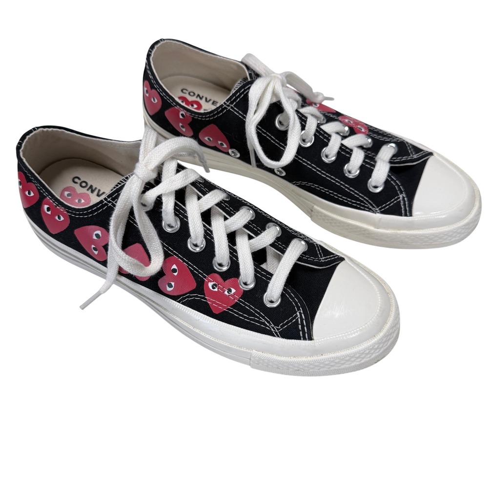 Converse Chuck 70 Comme‎ des Garcons Play Low Black Multi Red Heart Sneakers 6.5